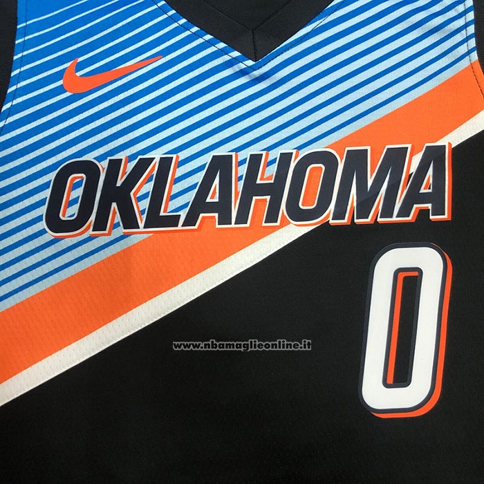 Maglia Oklahoma City Thunder Russell Westbrook #0 Citta 2020-21 Nero